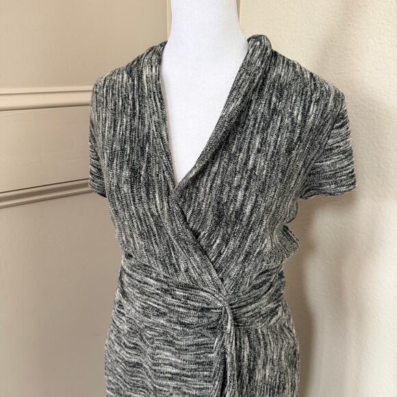 Anthropologie Maeve Gray Black Cinched Surplice Knit Midi Dress M - Picture 2 of 5
